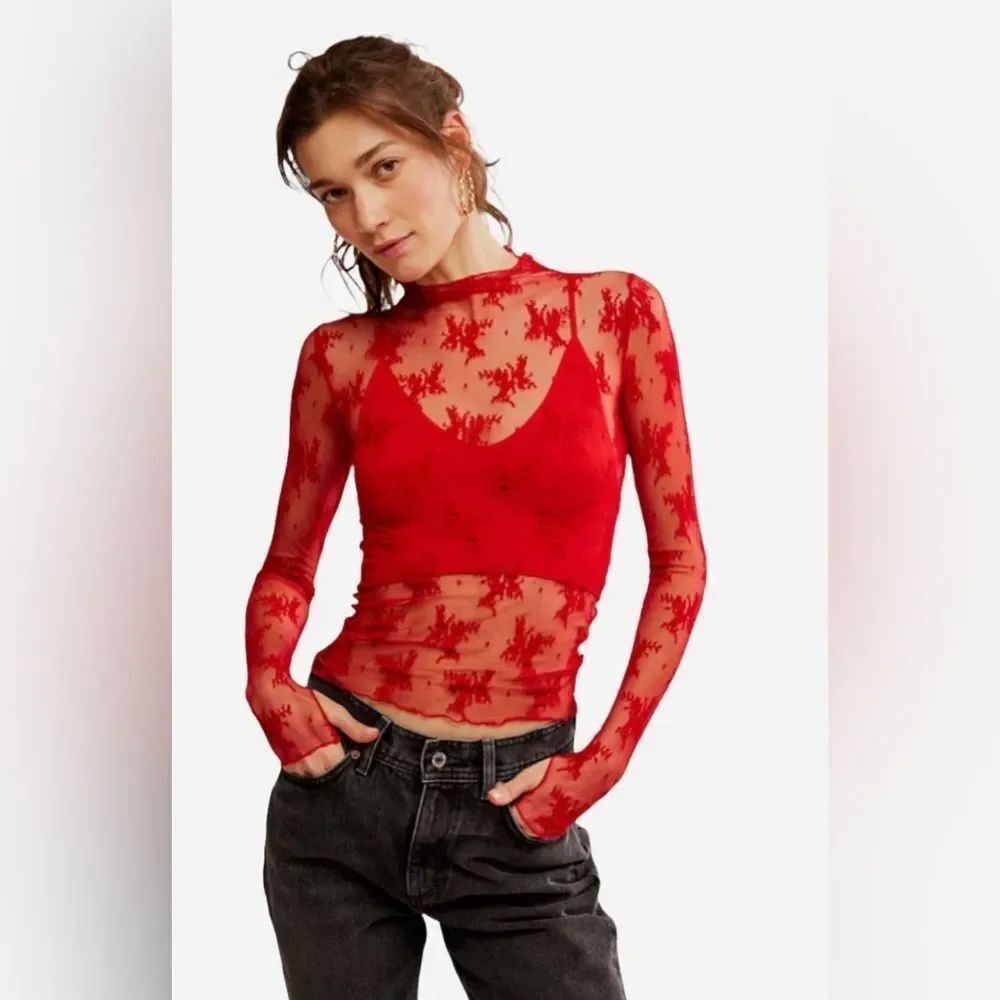 NWT Free People Lady Lux Layering Top in Red Racer